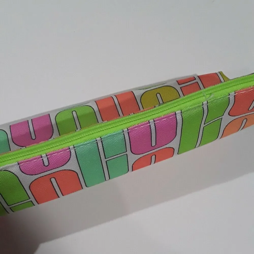 CLINIQUE LETTER C PATTERN MAKEUP BAG multi color yellow green orange neon zipper